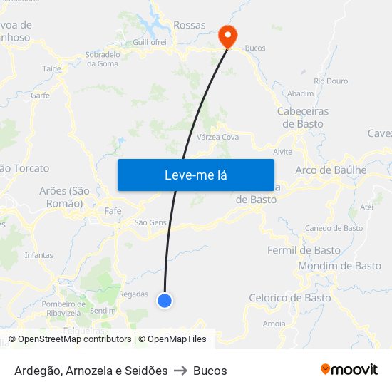 Ardegão, Arnozela e Seidões to Bucos map