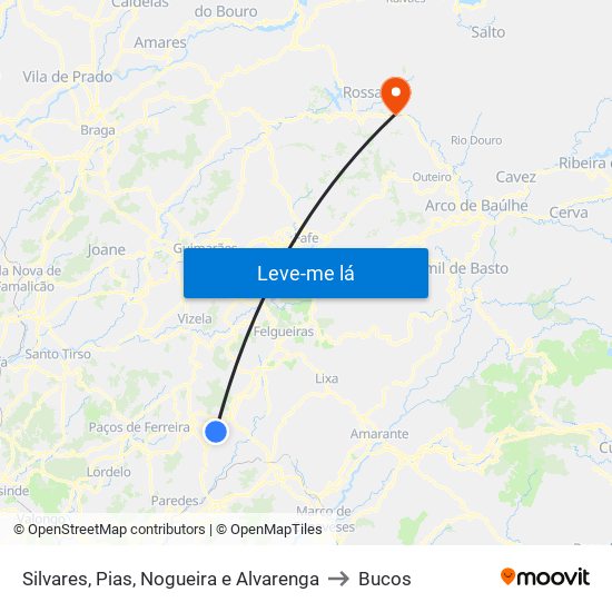 Silvares, Pias, Nogueira e Alvarenga to Bucos map