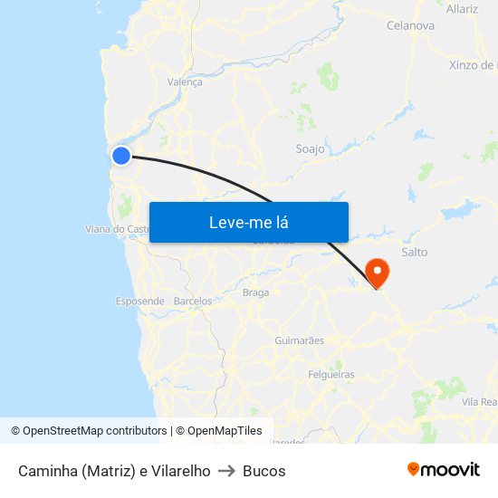 Caminha (Matriz) e Vilarelho to Bucos map