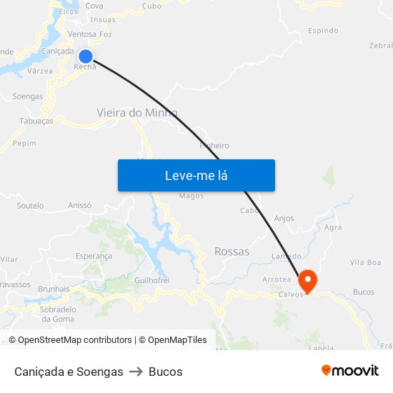 Caniçada e Soengas to Bucos map