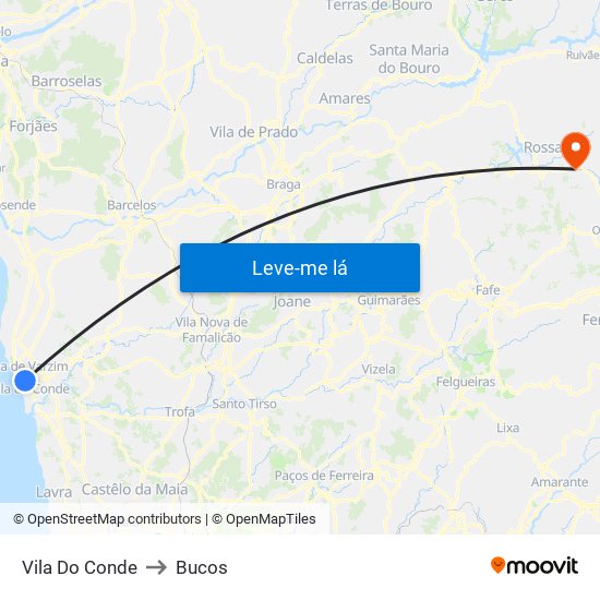 Vila Do Conde to Bucos map