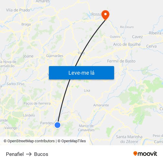 Penafiel to Bucos map