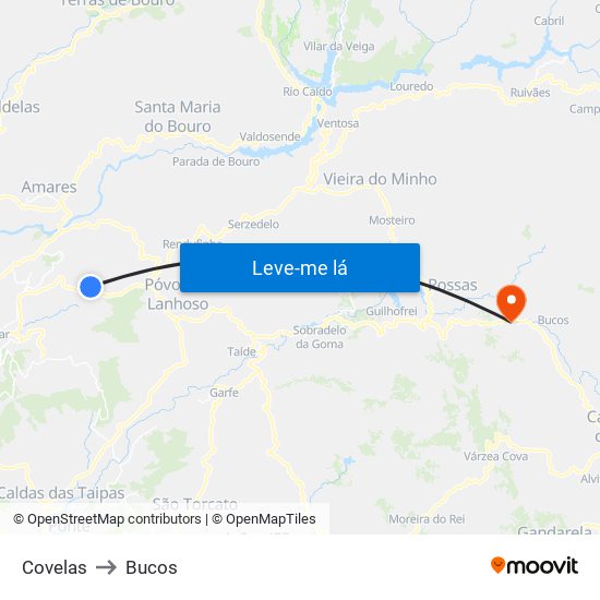 Covelas to Bucos map