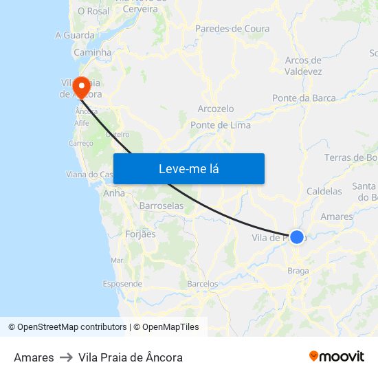 Amares to Vila Praia de Âncora map