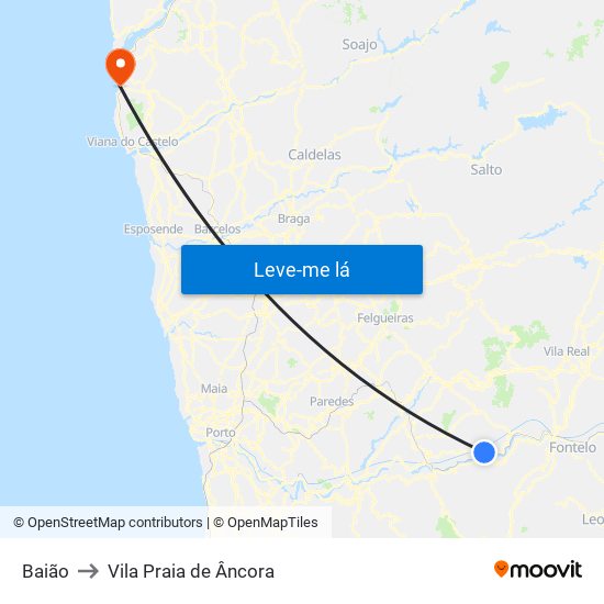Baião to Vila Praia de Âncora map
