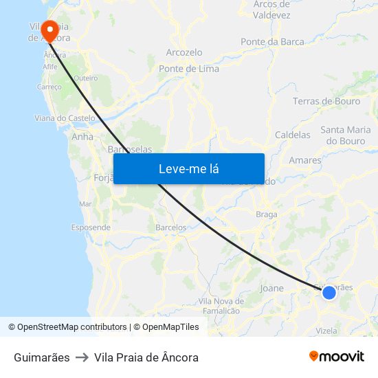Guimarães to Vila Praia de Âncora map