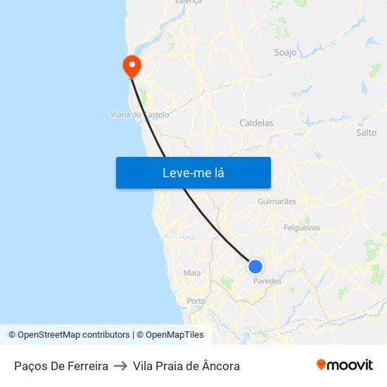 Paços De Ferreira to Vila Praia de Âncora map