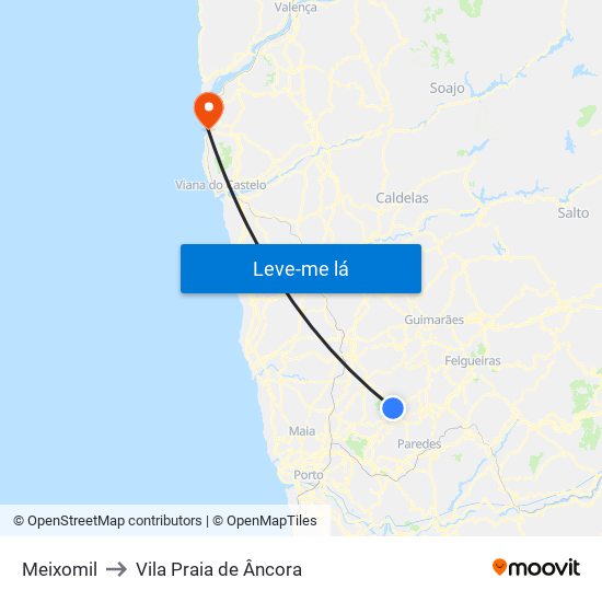 Meixomil to Vila Praia de Âncora map