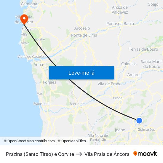 Prazins (Santo Tirso) e Corvite to Vila Praia de Âncora map