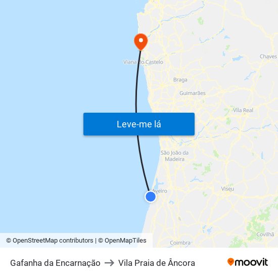 Gafanha da Encarnação to Vila Praia de Âncora map