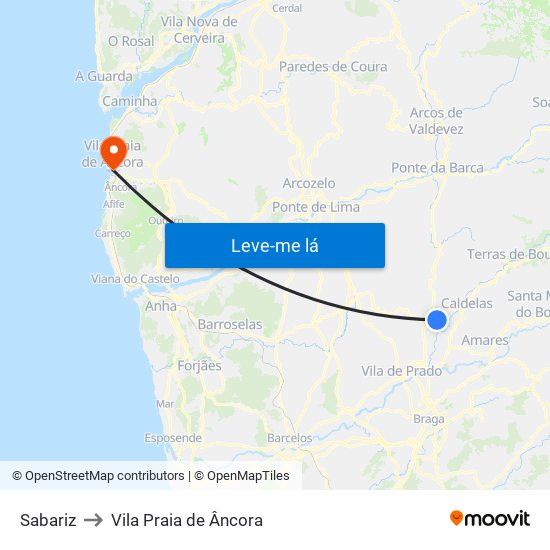 Sabariz to Vila Praia de Âncora map