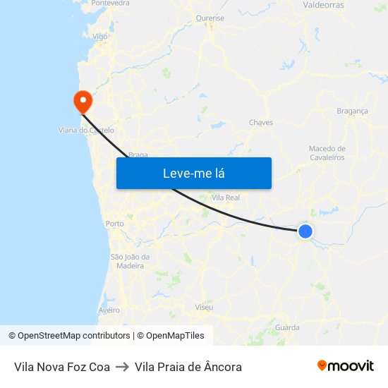 Vila Nova Foz Coa to Vila Praia de Âncora map