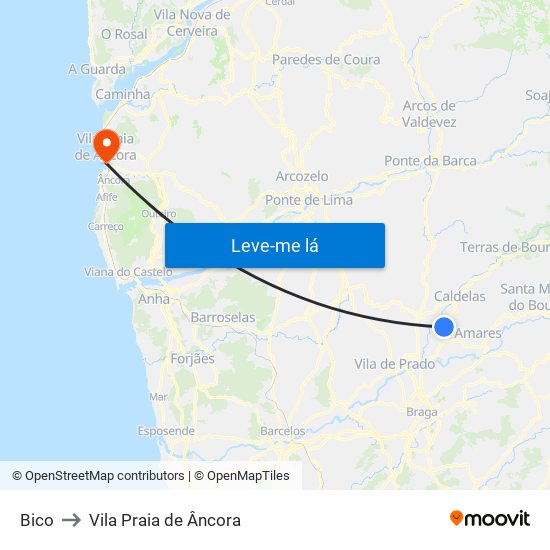 Bico to Vila Praia de Âncora map