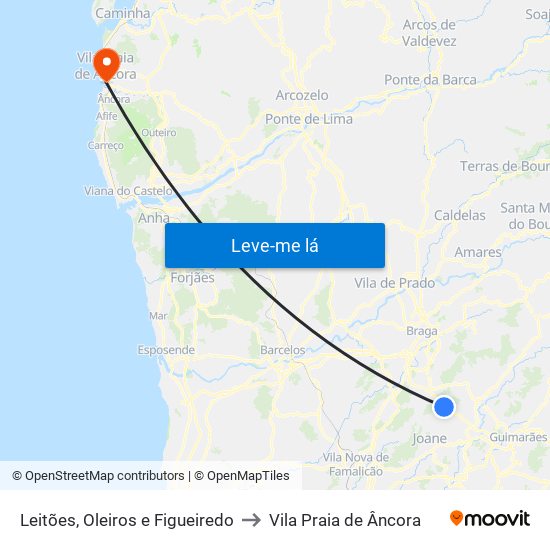 Leitões, Oleiros e Figueiredo to Vila Praia de Âncora map