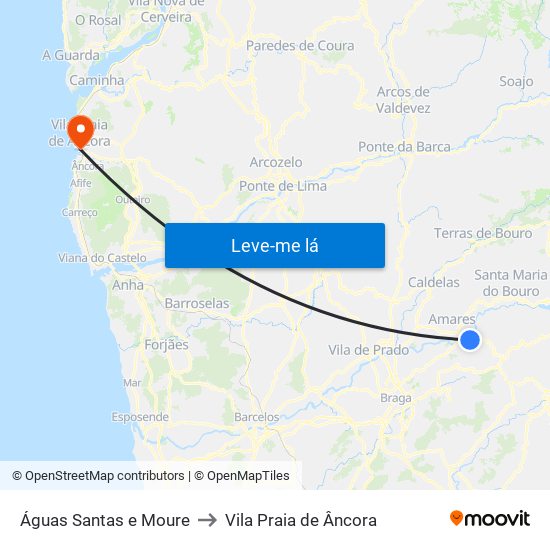 Águas Santas e Moure to Vila Praia de Âncora map