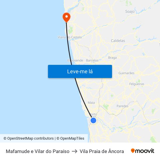 Mafamude e Vilar do Paraíso to Vila Praia de Âncora map