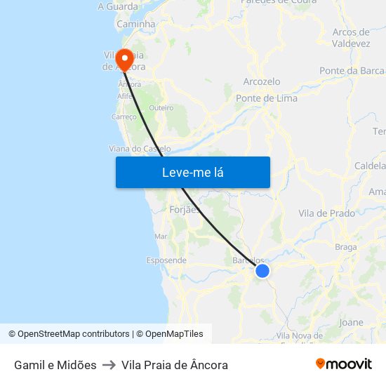 Gamil e Midões to Vila Praia de Âncora map