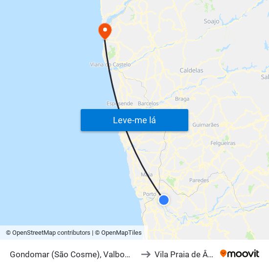 Gondomar (São Cosme), Valbom e Jovim to Vila Praia de Âncora map