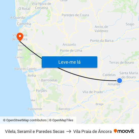 Vilela, Seramil e Paredes Secas to Vila Praia de Âncora map