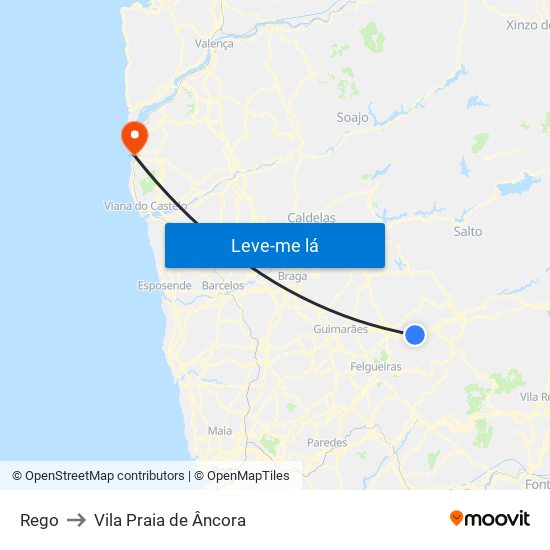 Rego to Vila Praia de Âncora map