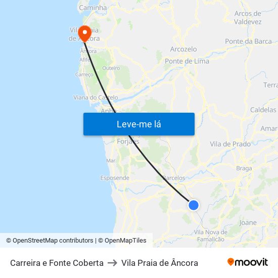 Carreira e Fonte Coberta to Vila Praia de Âncora map