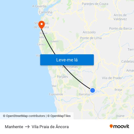 Manhente to Vila Praia de Âncora map