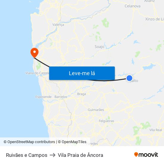 Ruivães e Campos to Vila Praia de Âncora map