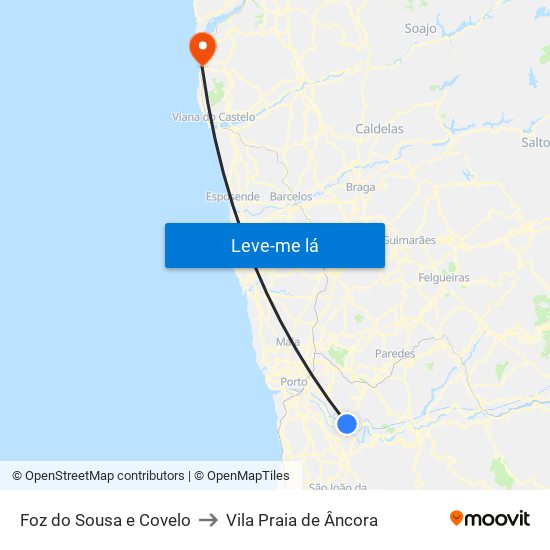 Foz do Sousa e Covelo to Vila Praia de Âncora map