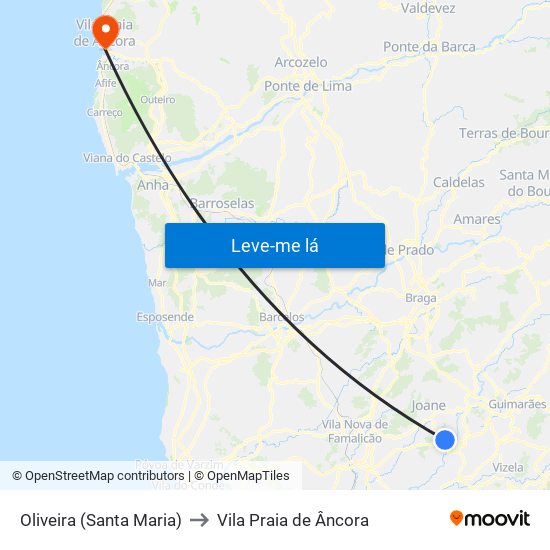 Oliveira (Santa Maria) to Vila Praia de Âncora map