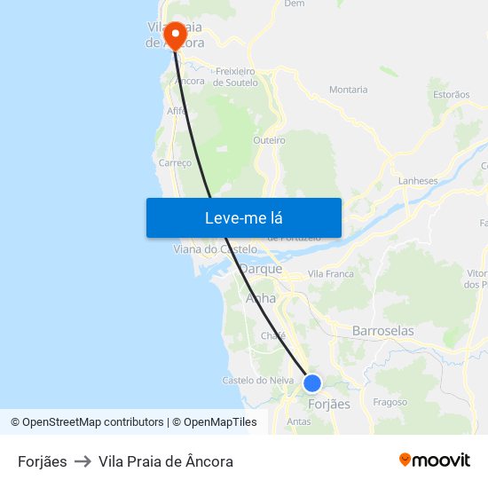 Forjães to Vila Praia de Âncora map