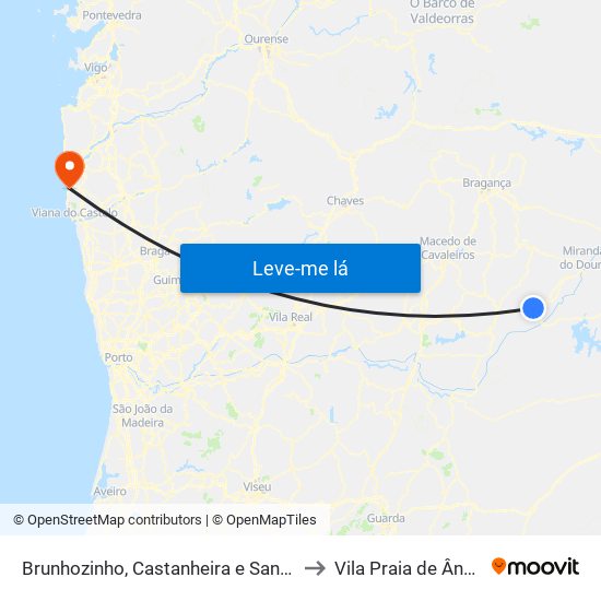 Brunhozinho, Castanheira e Sanhoane to Vila Praia de Âncora map
