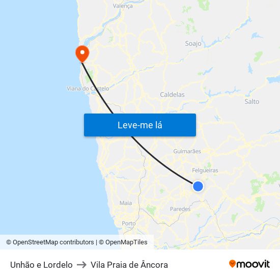 Unhão e Lordelo to Vila Praia de Âncora map