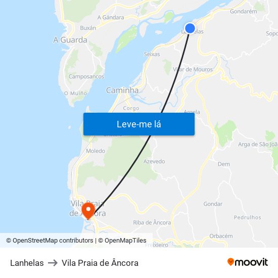 Lanhelas to Vila Praia de Âncora map