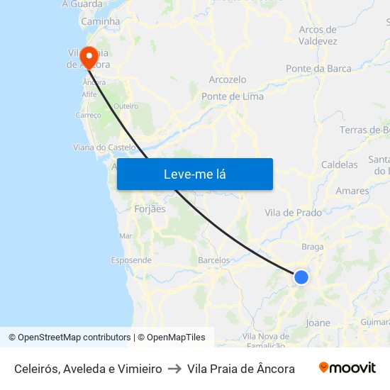 Celeirós, Aveleda e Vimieiro to Vila Praia de Âncora map