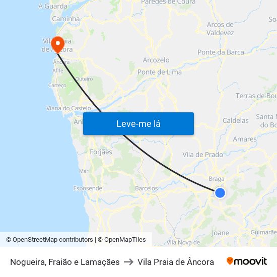 Nogueira, Fraião e Lamaçães to Vila Praia de Âncora map