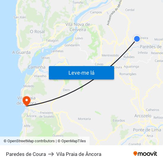 Paredes de Coura to Vila Praia de Âncora map