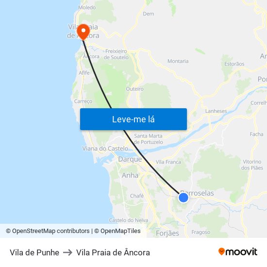 Vila de Punhe to Vila Praia de Âncora map