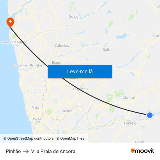 Pinhão to Vila Praia de Âncora map
