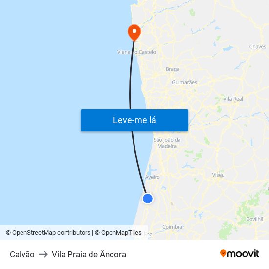 Calvão to Vila Praia de Âncora map