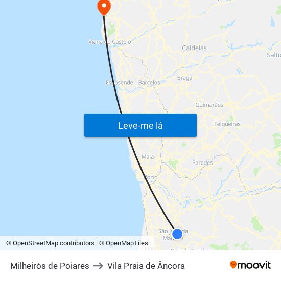 Milheirós de Poiares to Vila Praia de Âncora map