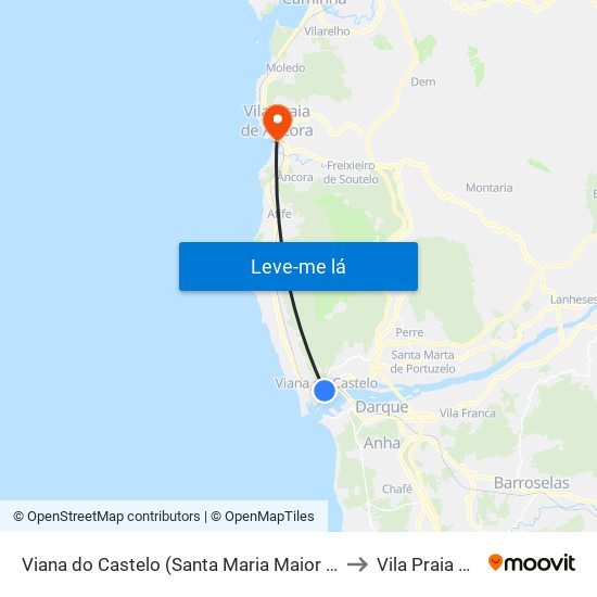 Viana do Castelo (Santa Maria Maior e Monserrate) e Meadela to Vila Praia de Âncora map