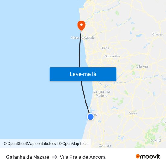 Gafanha da Nazaré to Vila Praia de Âncora map