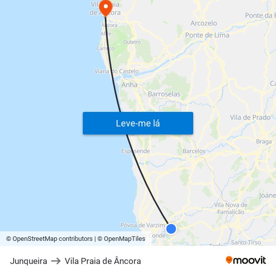 Junqueira to Vila Praia de Âncora map