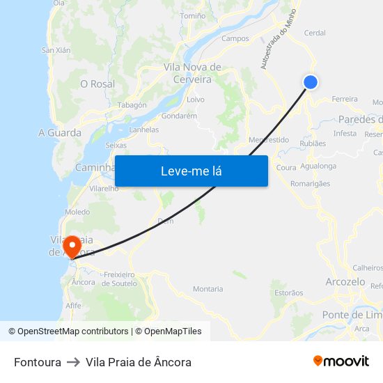 Fontoura to Vila Praia de Âncora map