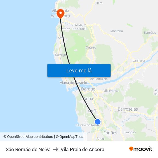 São Romão de Neiva to Vila Praia de Âncora map