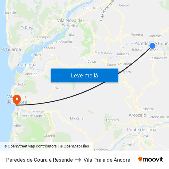 Paredes de Coura e Resende to Vila Praia de Âncora map