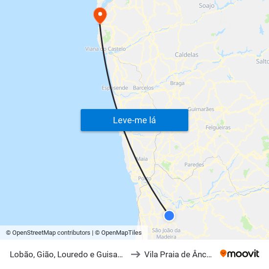 Lobão, Gião, Louredo e Guisande to Vila Praia de Âncora map