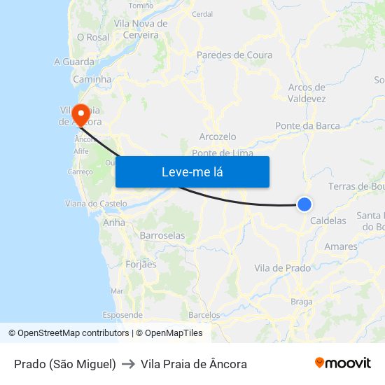 Prado (São Miguel) to Vila Praia de Âncora map
