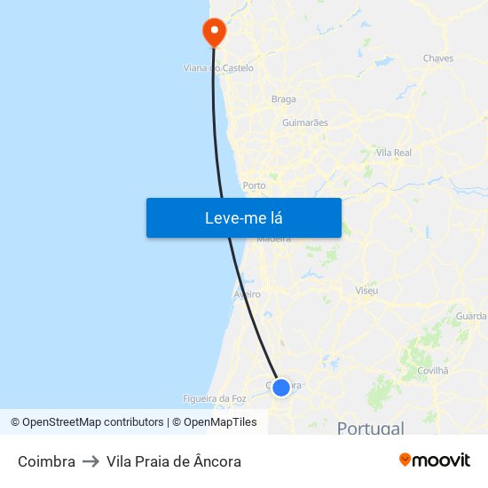 Coimbra to Vila Praia de Âncora map