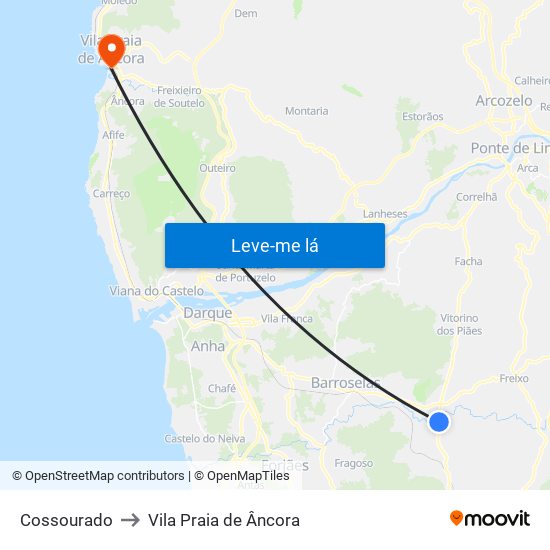Cossourado to Vila Praia de Âncora map
